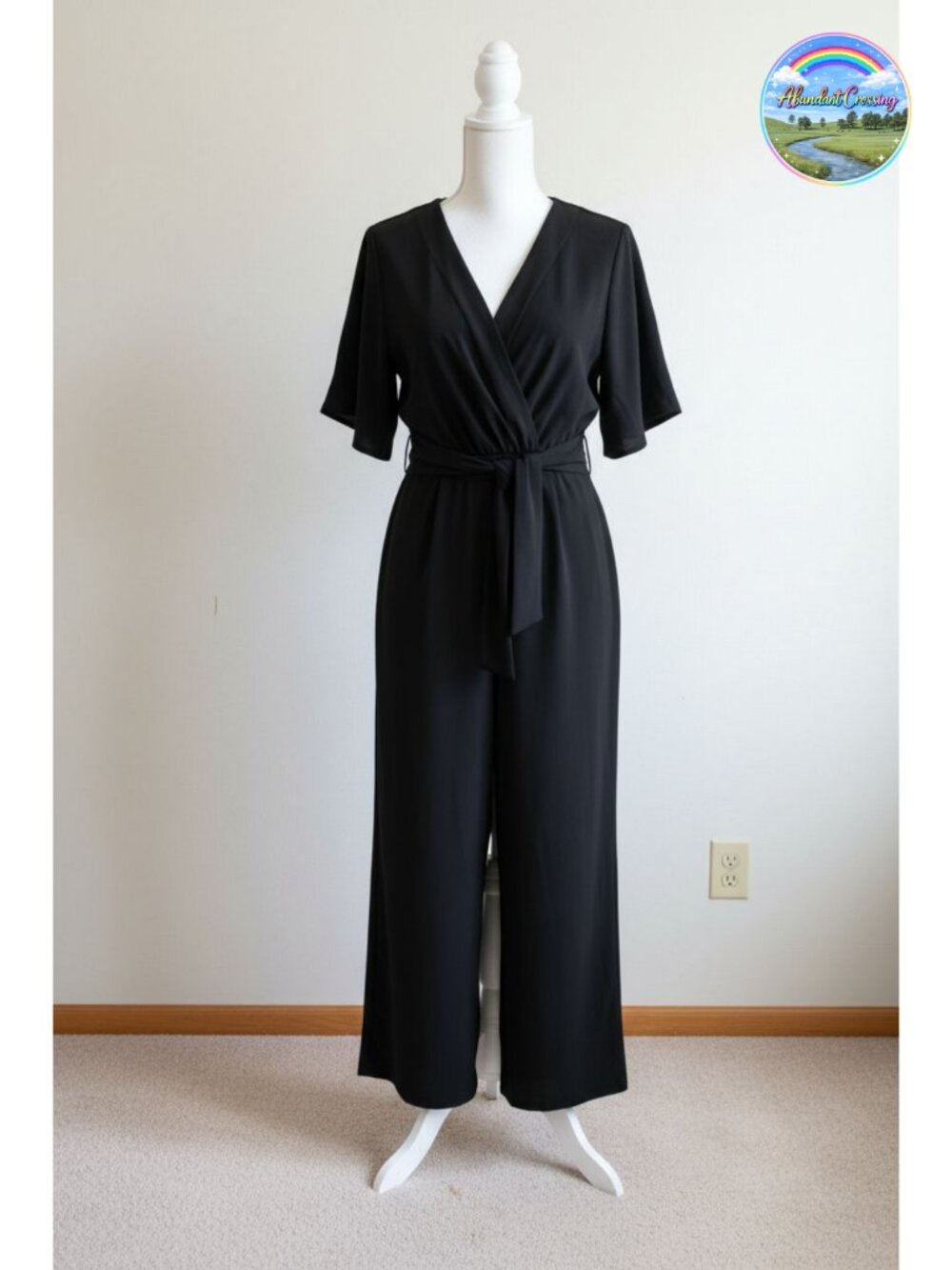 Wide Leg Jumpsuit Short Sleeve Tie Knot Front Summer Long Romper Chiffon